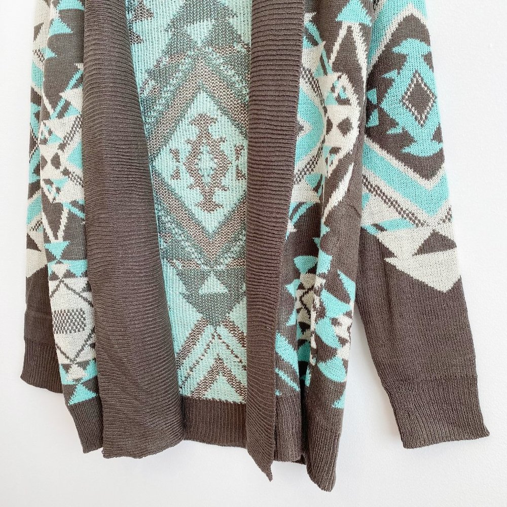 Eddie Bauer, NWOT, Women's Aztec Lightweight Open Cardigan, Teal/Brown, Large - Picture 4 of 9